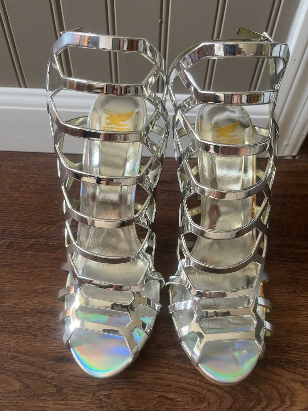 SEXY NEW ! Silver Strappy Gladiator Heels - Women's Dress Sandals